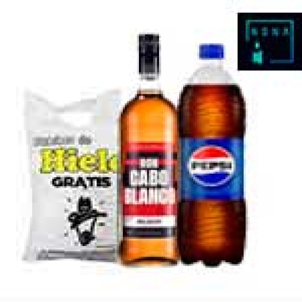 Ron cabo blanco black 900ml. + pepsi 1.5L + hielo